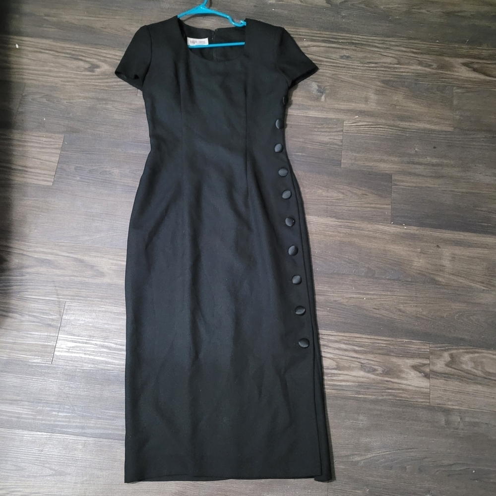 Vintage 90s Black Sheath Dress with Side Button Detail Size 6 - Picture 1 of 4